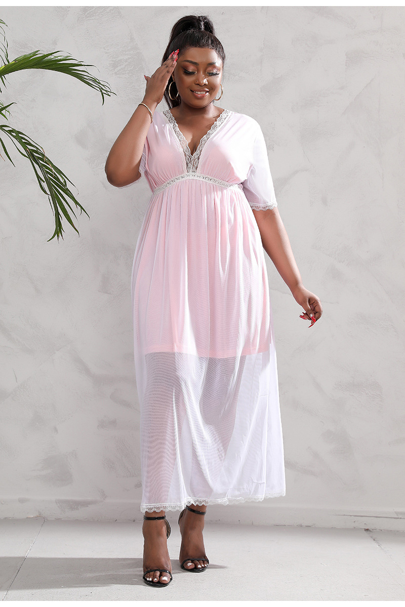 Frauen mesh spitze hause kleidung große größe nachthemd sommer fett mm Französisch kleid_voghion.com