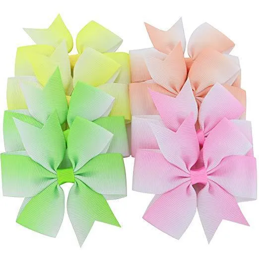 40 adet 3'' Grosgrain Kurdele Butik Fiyonklar Klipsli Pinwheel Gökkuşağı Fiyonk Kızlar Çocuklar İçin Saç Fiyonku Saç Aksesuarları_voghion.com