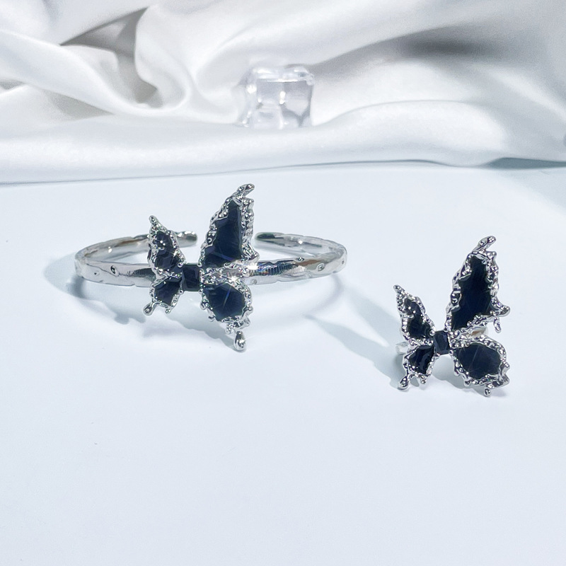 Instagram niche design, butterfly drop glaze temperament, fashionable bracelet, ring set, irregular and personalized_voghion.com