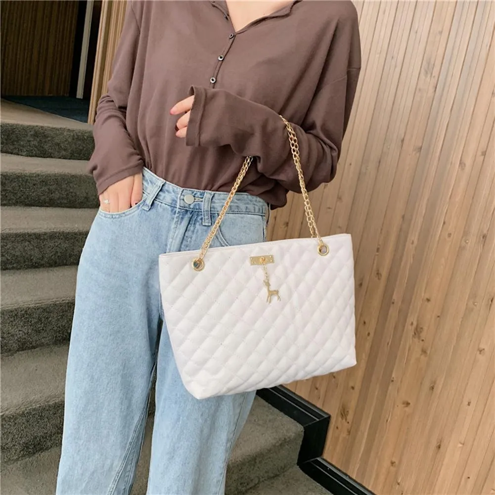Classic Dia Lattice Handbag Fashion Women Large Capacity Top-handle Bags Pure Color Thin Chain Shoulder Crossbody Bag_voghion.com