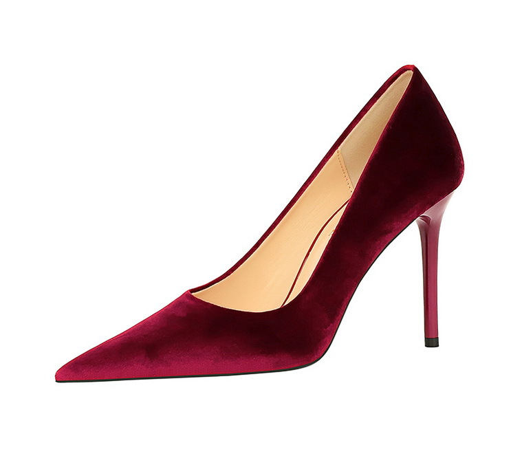 3739-5 Scarpe singole a punta con bocca bassa da donna con tacco alto sottile in pelle scamosciata ispessita alla moda e semplice_voghion.com