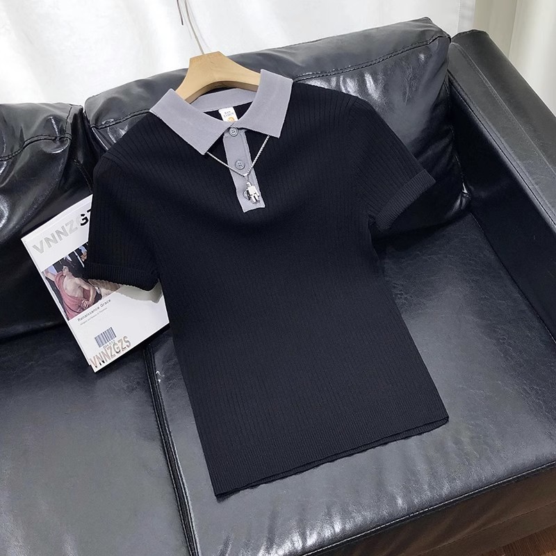 Herrenbekleidung Gestreiftes, kontrastfarbenes, kurzärmliges Poloshirt aus Strick für Herren, neue Sommerkleidung, hochwertiges, lässiges, atmungsaktives Revers-T-Shirt_voghion.com