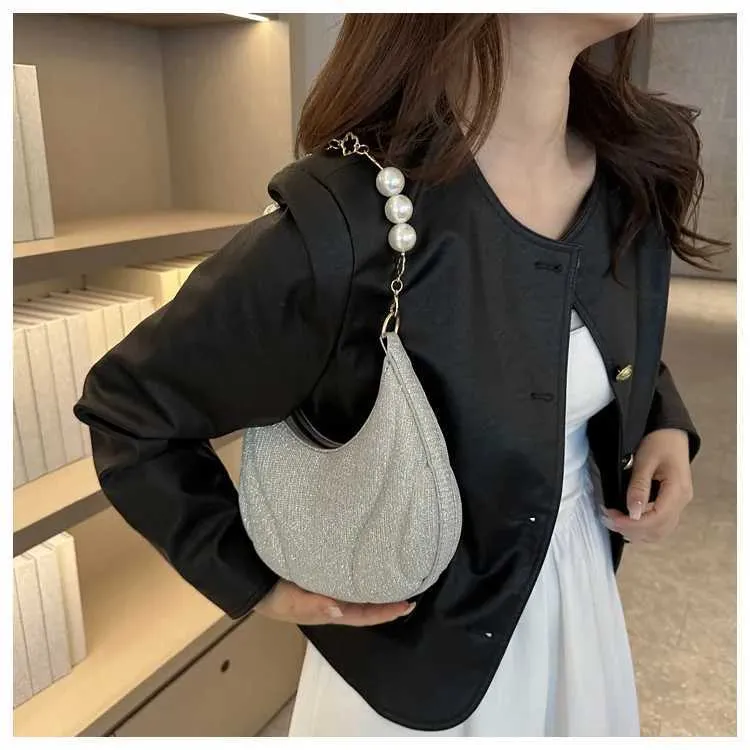 Sac à bandoulière simple en cuir PU pour femme avec chaîne en perles pailletées de couleur unie Ba241214_voghion.com