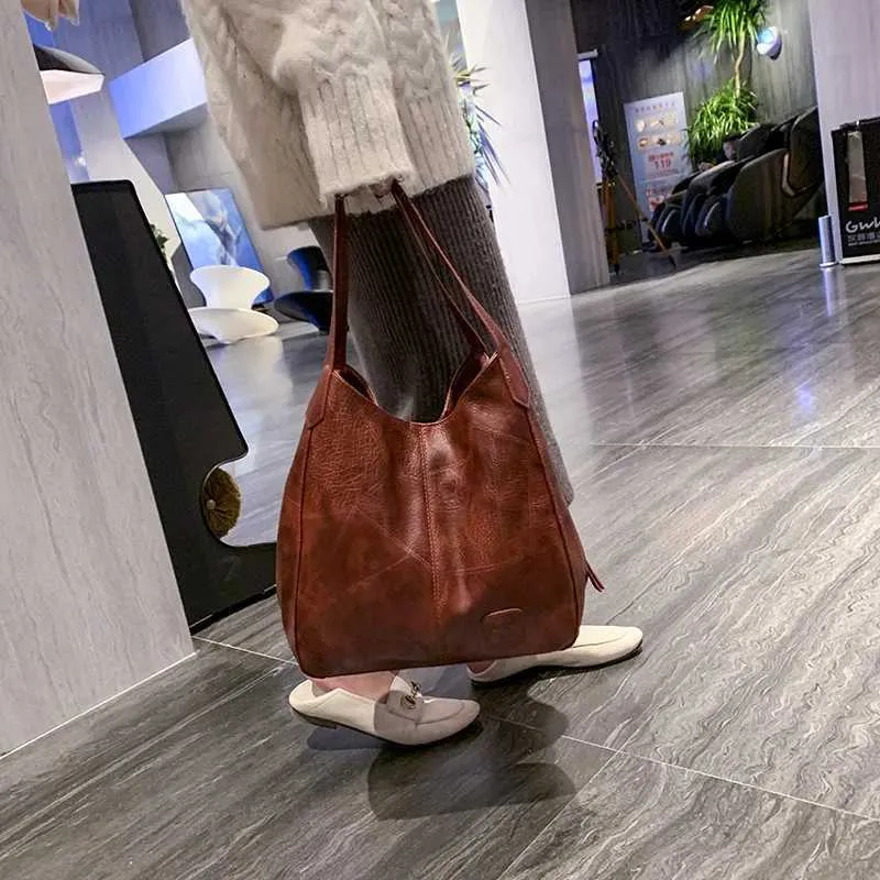 Women Vintage Shoulder Bag Designers PU Leather Handbags Female Top-handle Hobo Bags Fashion Brand Large Capacity_voghion.com