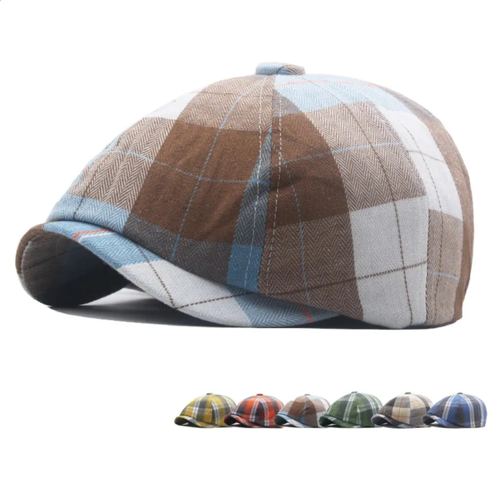 HT4183 Womens Octagonal Checkered Mens Flat Hat Spring and Summer Beret 240912_voghion.com