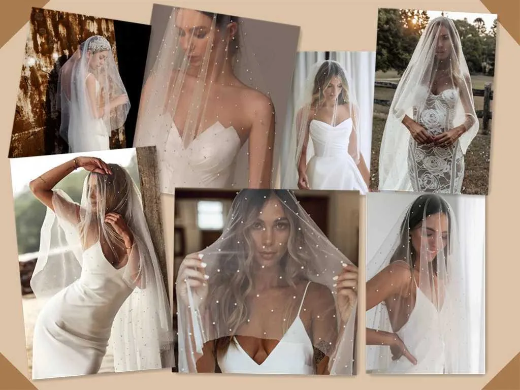 Bijoux de cheveux V08 sans peigne, voile de mariée perlé, couverture du visage, longueur de la cathédrale, bord brut, beauté de la mariée, mariage_voghion.com