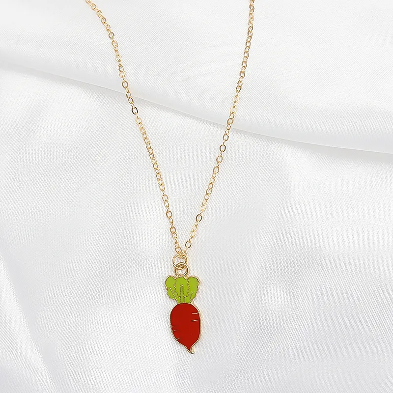 Collane con ciondolo Fungo Peperone Cavolo cinese Ravanello Zucca Pesca Collana Verdure Frutta Gioielli in smalto per bambini_voghion.com