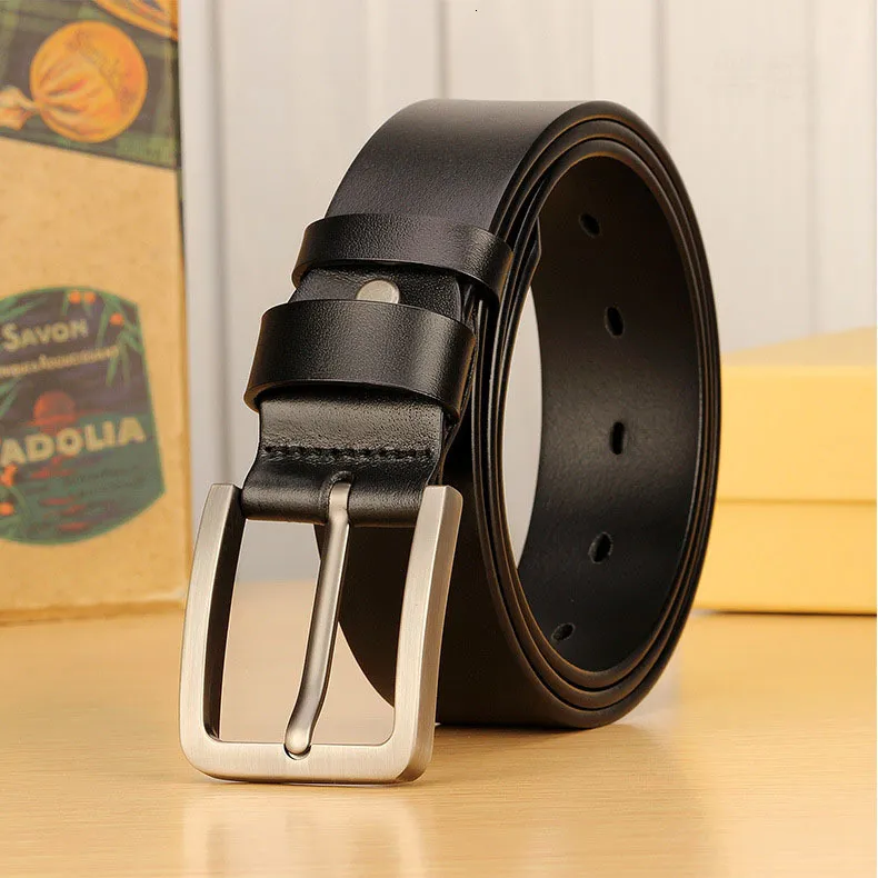 Gürtel für Herren, echtes Lederband, Dornschließe aus Legierung, lässiger Herrengürtel für Jeans, Kummerbund, Ceinture Homme 23063005542_voghion.com
