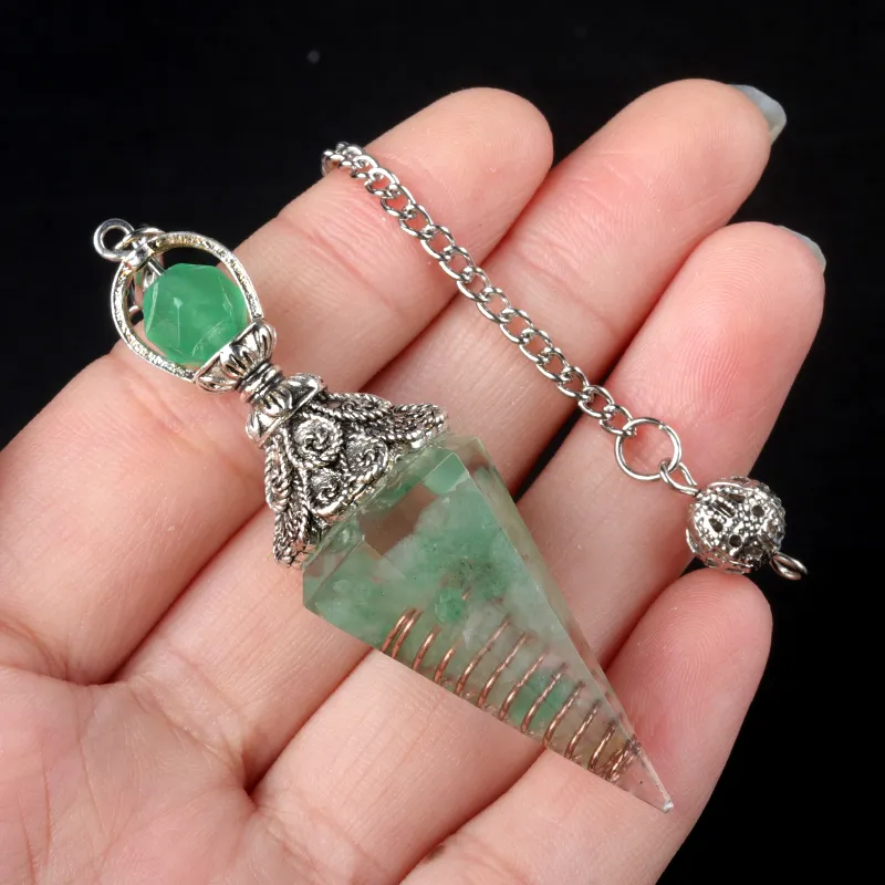 Natural Stone Pendulum Necklace 7 Chakras Rose Quartz Amulet_voghion.com