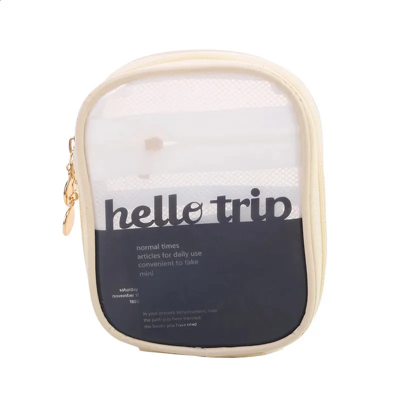 Mini organiseur de voyage transparent, petite trousse de maquillage mignonne et preppy, trousse de toilette à fermeture éclair pour cosmétiques, pochette pour pièces de monnaie pour femmes_voghion.com