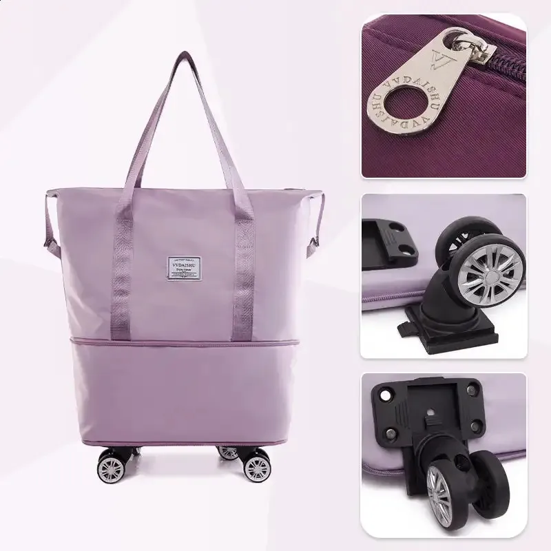 Foldable Storage With Wheels Expandable Portable Lage Bags Outdoor Travel Rolg Pack Large Capacity Woman Shopping Bag_voghion.com