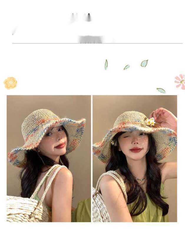 Grass Women's Summer Colorful Weaving Beach Holiday Sunshade And Sunscreen Breathable Hollow Large Brim Showcasing Face_voghion.com