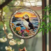 8" Puffin Suncatcher - rannikuteemaline 2D akrüüldekoor. Ideaalne verandale/kabinetti/elutuppa. Erksavärviline õueaktsent. Ideaalne kingitus linnusõpradele._voghion.com