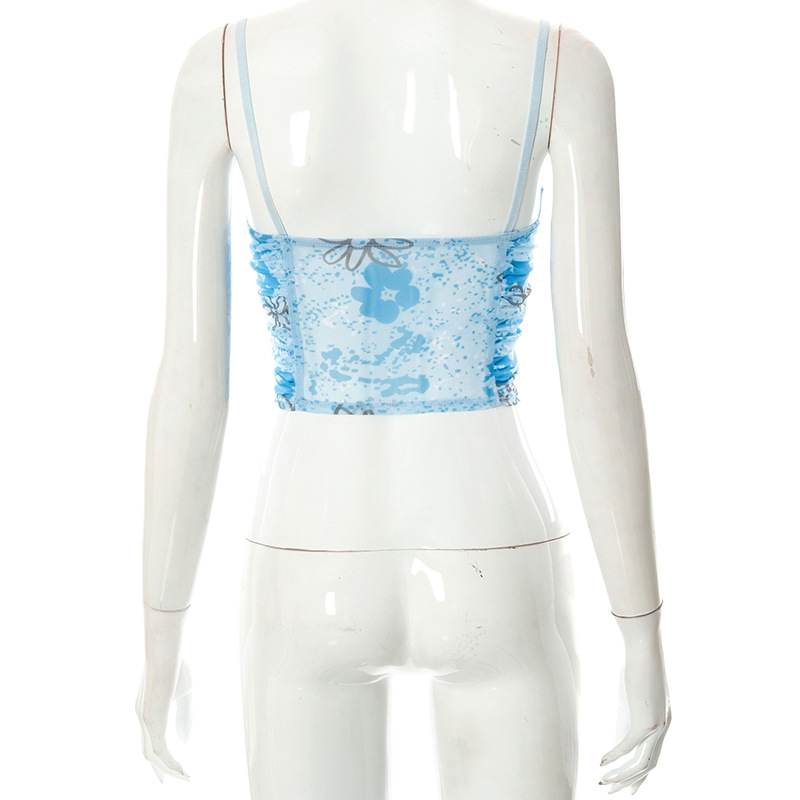 D21TP4802024 Sommer Neuer Sling-Pullover-Druck Plissee Offener Nabel Lässiges kleines Tanktop für Damen_voghion.com