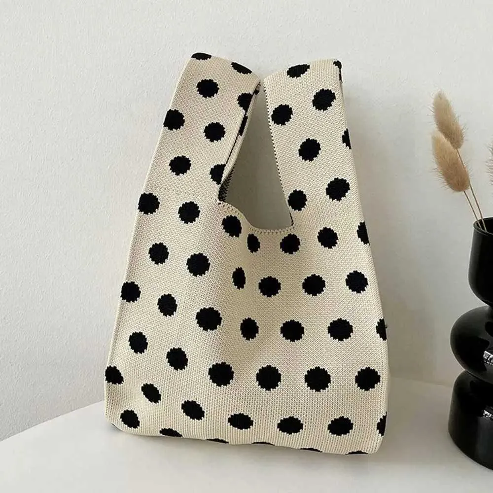 Borsa a mano casual da polso lavorata a maglia fatta a mano con punto Wenjie, borsa per la spesa riutilizzabile per ragazze Y241106_voghion.com
