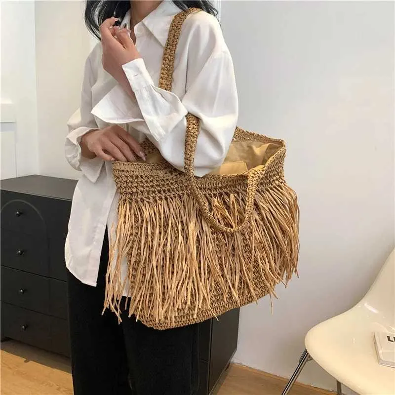 Sac de créateur Sac à bandoulière décontracté de haute qualité Str tissé grande capacité solide femme 2024 été chaud selg voyage en bord de mer_voghion.com