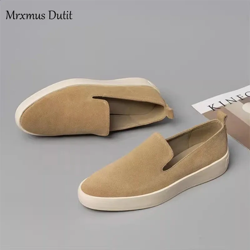 Chaussures de sport décontractées Mrxmus Autumn Flat pour femmes, en cuir suédé véritable, semelle épaisse vulcanisée, référence 240918_voghion.com