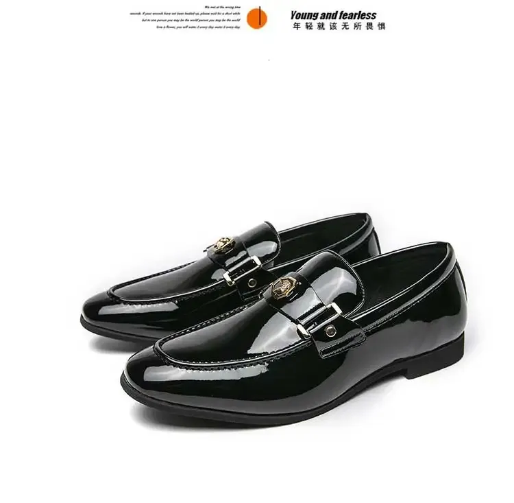 Black Loafers Slip-On Round Toe Fashion Mens Dress Wedding Shoes for Men Size 38-47 240703_voghion.com