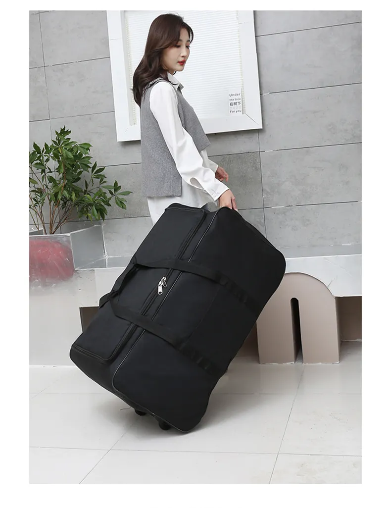 Universal-Reisetasche mit Rollen für Männer und Frauen, schwarz, Reisekoffer, faltbar, Reisetasche für die Nacht, Multifunktions-Handtasche_voghion.com