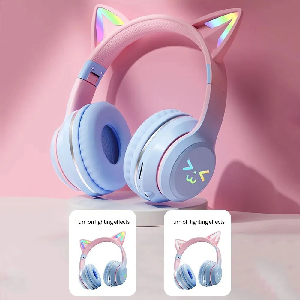 Gradient Bluetooth Headphones With Cat Ears And Rgb Microphone_voghion.com