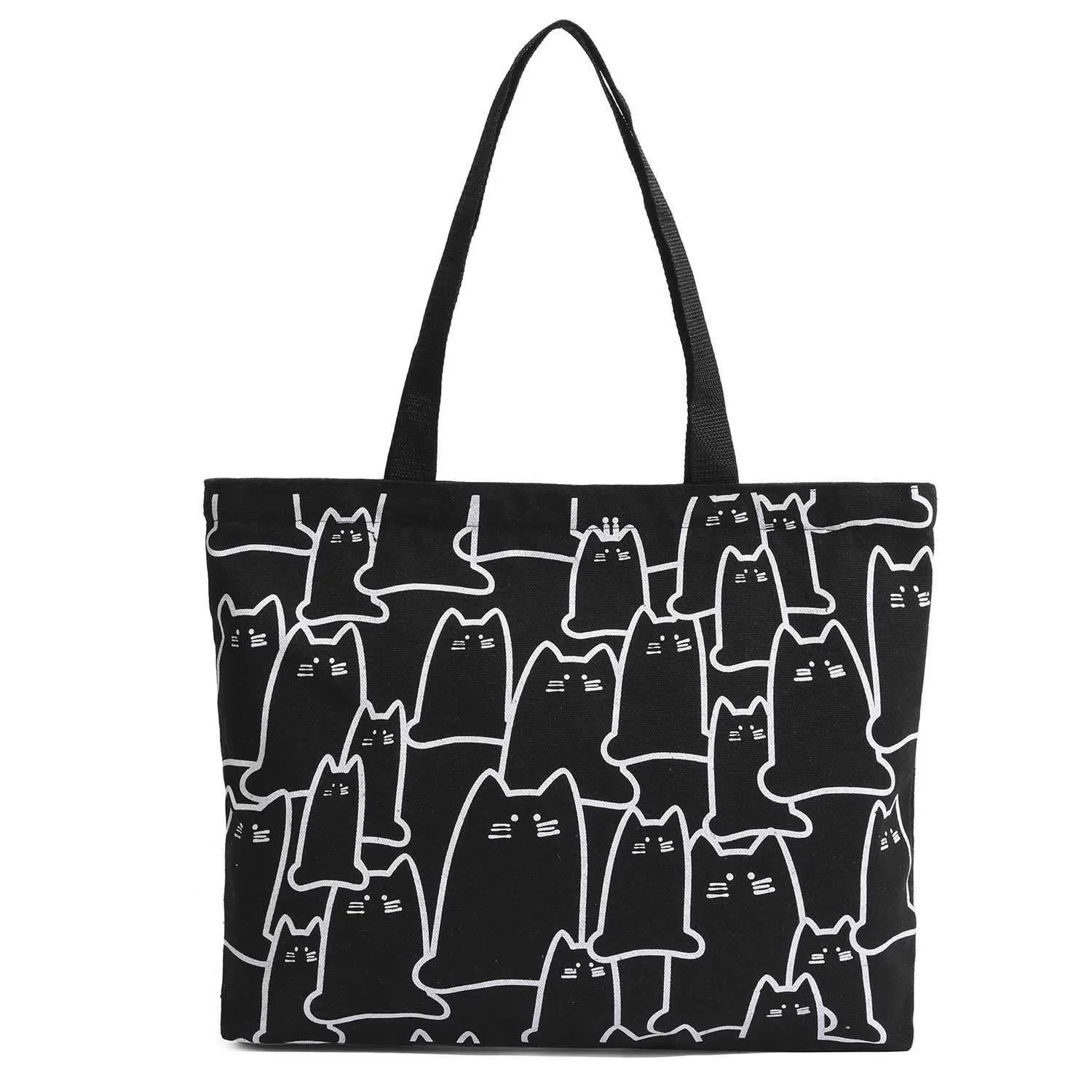 Canvas 2023 fashionable cute cat handbag messenger with zipper designer womens cartoon shoulder shopping bag Y241011_voghion.com