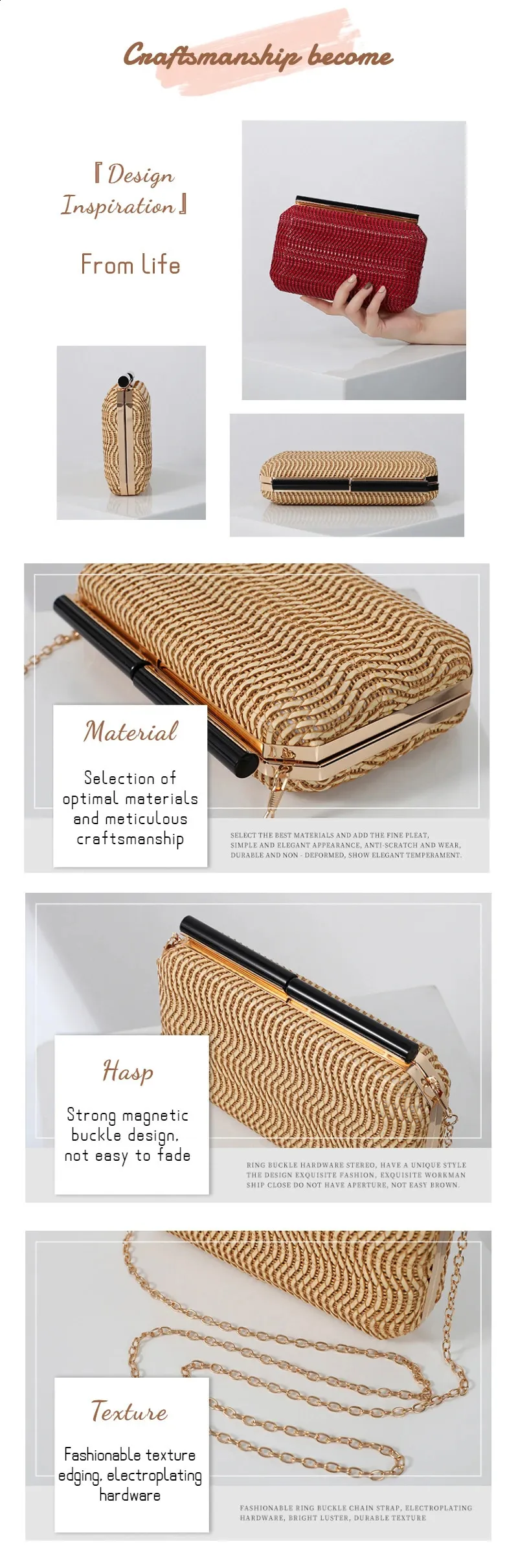 Rote Rattantasche für Damen Taschen Gewebte Clutch 2024 Strohgeldbörsen Umhängetasche Schultertasche Telefon Geldbörse Vintage Handtasche 240820_voghion.com