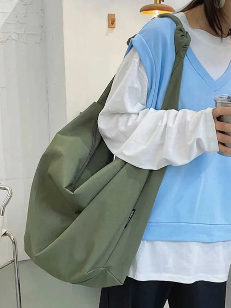 Shoder Bag Large Capacity Fem Handbag Casual Fi Portable Solid Color Simple Canvas Elegant Weekend Shoulders Y241109_voghion.com
