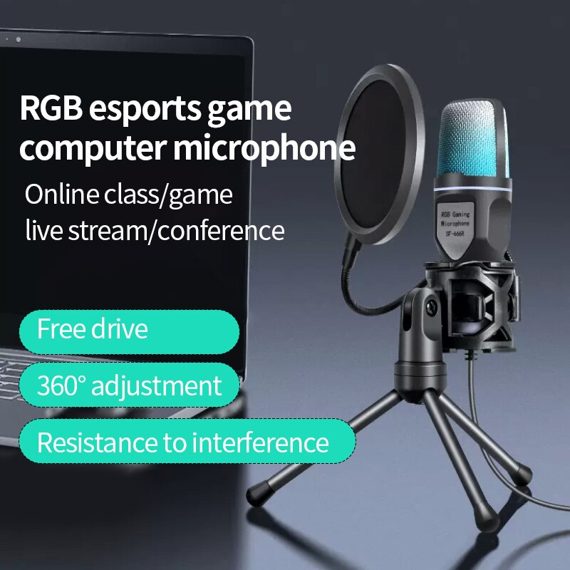 SF666R USB mikrofon RGB mikrofon kondensaatoriga juhtmega mängumikrofon taskuhäälingu salvestamiseks, stuudio voogedastuseks, sülearvuti lauaarvuti jaoks_voghion.com