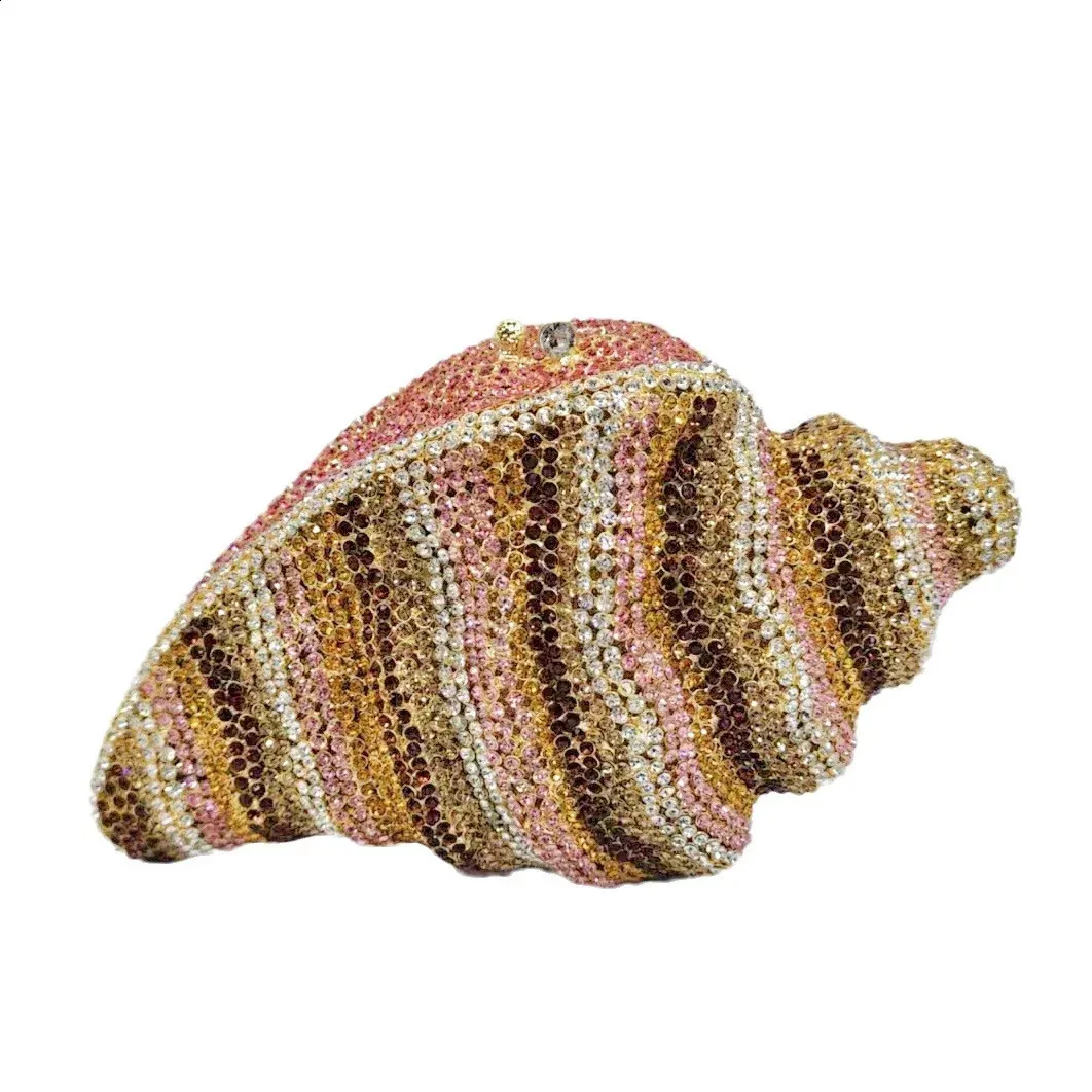 Lady Conch BlueGold Cristalli Pochette Donna Borsa da Sera Matrimonio Dia Borsa da Sposa Festa Rhie Minaudiere 240827_voghion.com