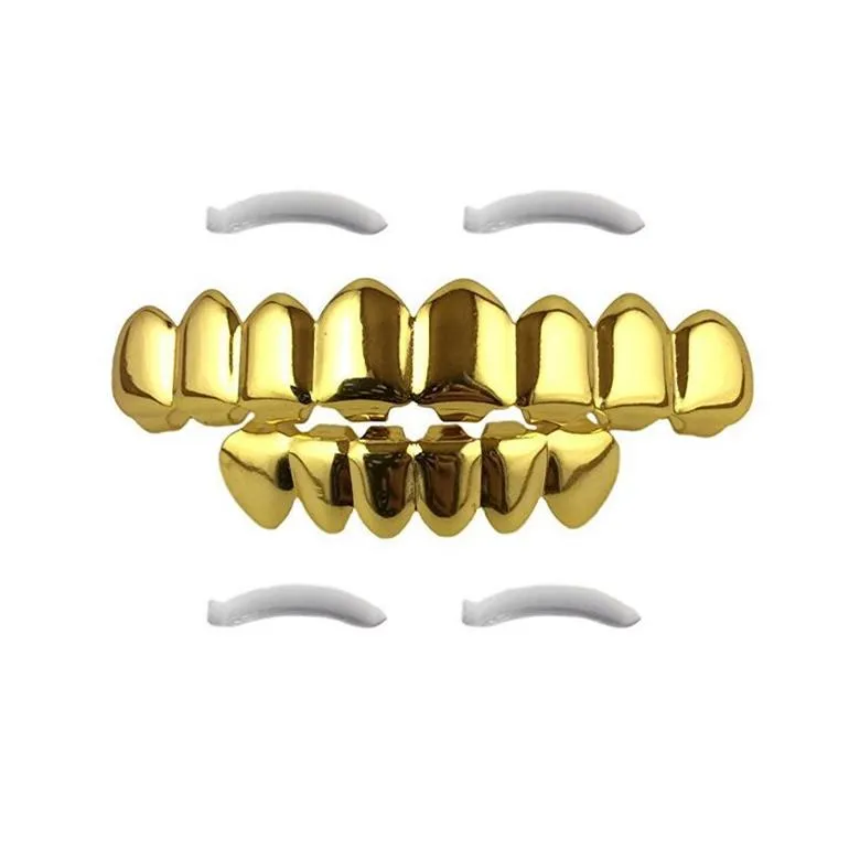 Hip Hop Grillz 2023 New Fashion Environmental Gold Plated Dental Grills Wholesale Halloween Teeth Braces 2-Piece Set_voghion.com