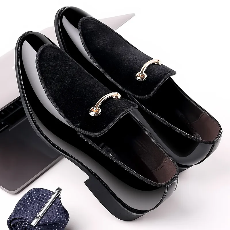 Kék lakkbőr participő elegáns férfiaknak, bebújós mokaszinok, férfi plus size hegyes orrú Veet cipők_voghion.com