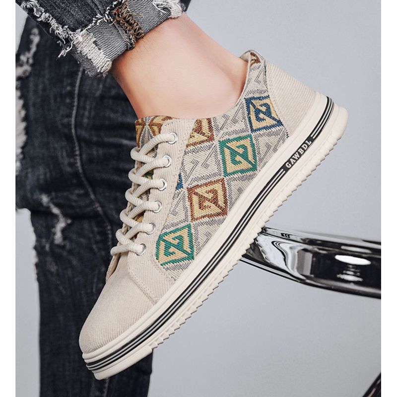 Men's Breathable Canvas Trainers Casual Lightweight Low Top Shoes_voghion.com
