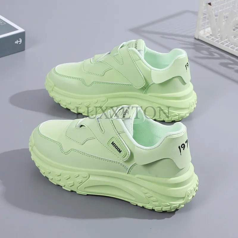 Vastag talpú, kerek orrú megemelt apa puha, kényelmes, légáteresztő, egyszerű és sokoldalú hálós alkalmi sportcipők_voghion.com