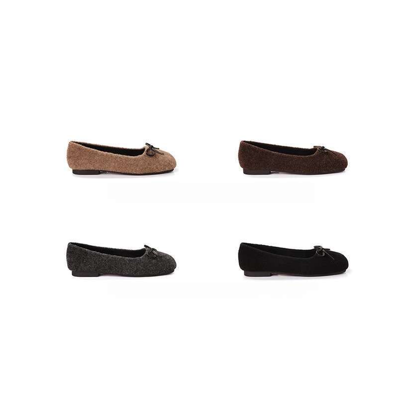 Neue Mode Bogen Stoff Warm Flache Ballett Flache Damenschuhe_voghion.com
