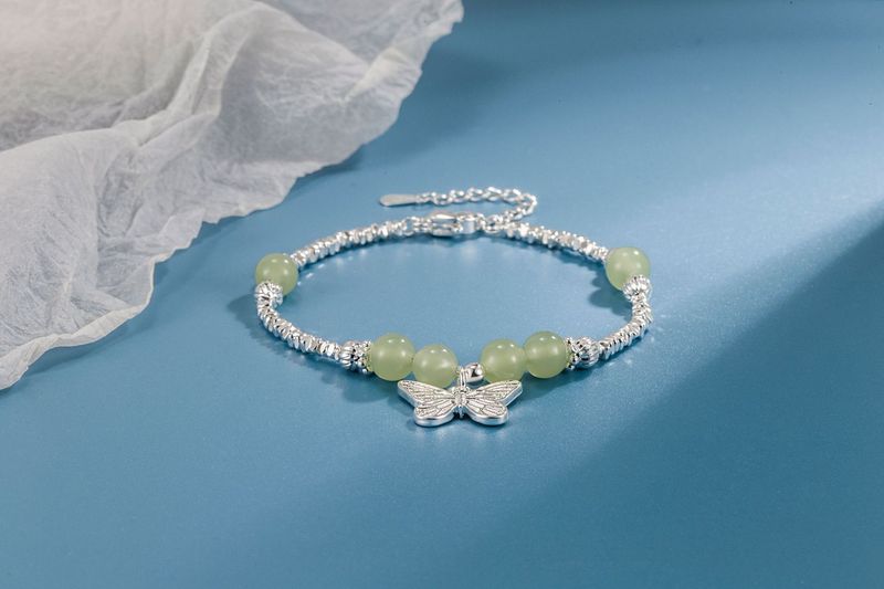Sterg Sier Kæde Armbånd Hetian Jade Sommerfugl Charm Justerbar Armbånd Armbånd Smykker Tilbehør Til Kvinder Piger_voghion.com