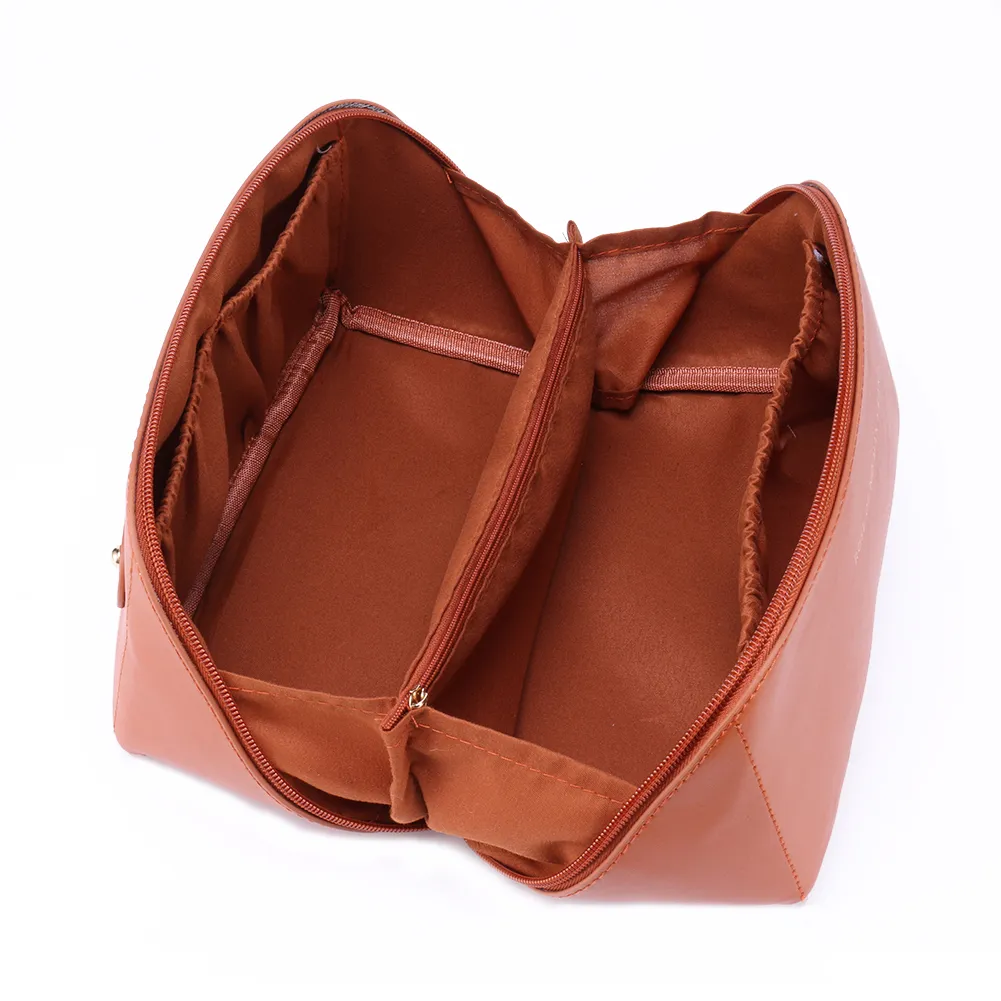 Trousse de maquillage en cuir pour femmes, grande capacité, organiseur de rangement pour pinceaux, idéal pour les voyages._voghion.com