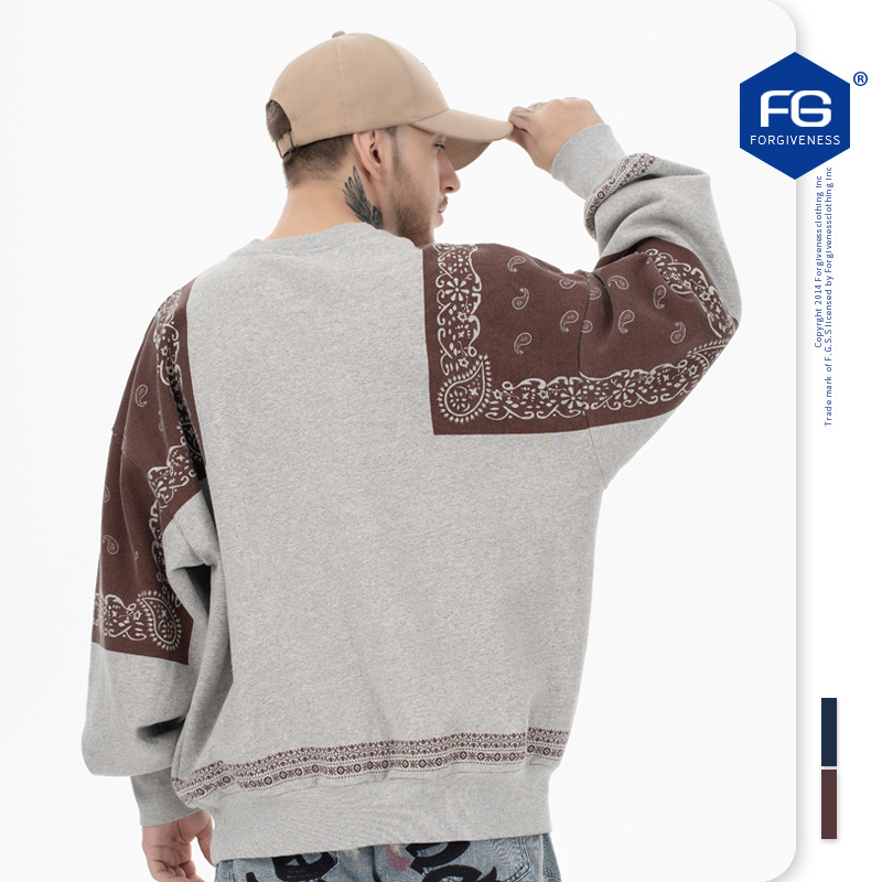 Vêtements pour hommes FG | Sweat-shirt à col rond et doublure polaire, style patchwork cachemire, tendance, nouvelle collection automne-hiver, pour homme, ample_voghion.com