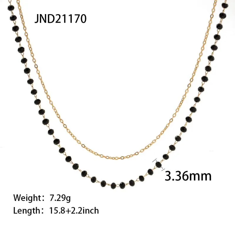 Lanțuri stil boho din oțel inoxidabil cu mărgele negre și piatră de sticlă dublă colier felie accesorii pentru femei_voghion.com
