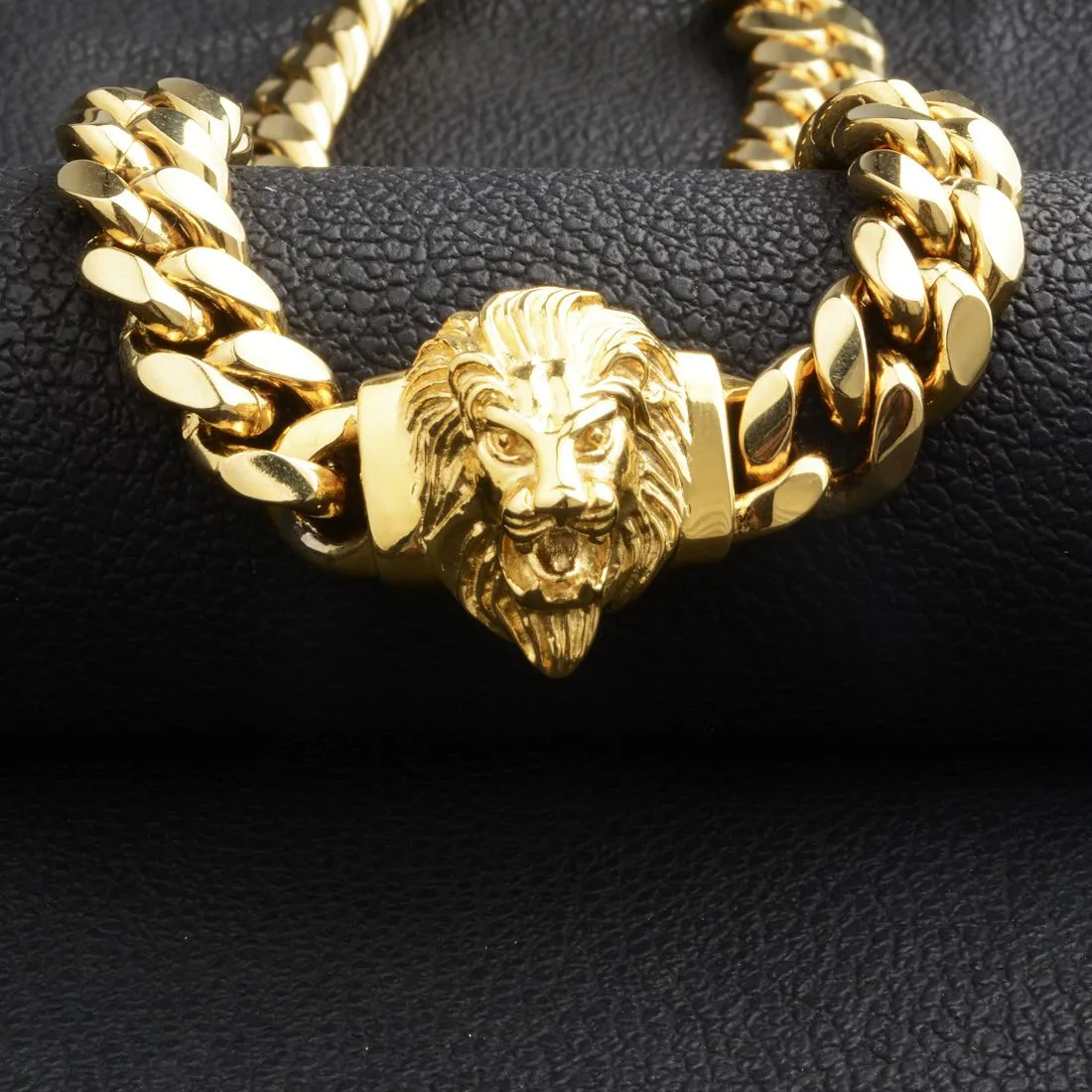 Set gioielli catena maglia cubana testa di leone zircone_voghion.com