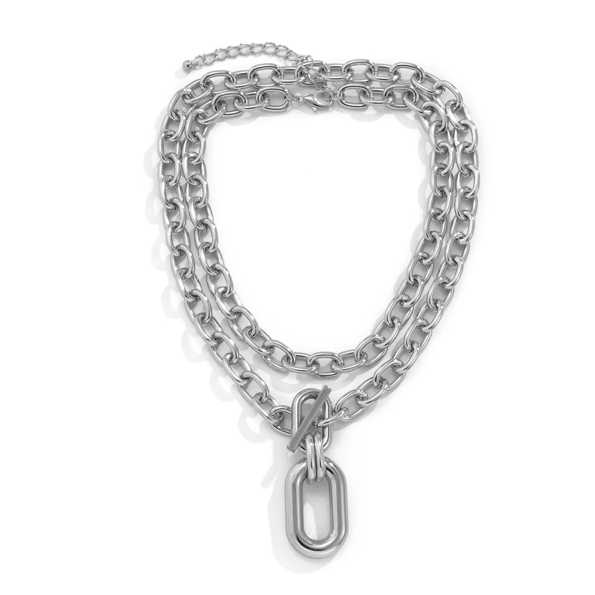 Multi-layered Pendant Necklace Gold Tone Geometric Hip Hop Style_voghion.com
