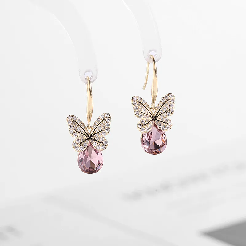 Boucles d'oreilles de style coréen de nouvelle marque 2024, ensemble de micro-boucles d'oreilles minimalistes en zircon, boucles d'oreilles papillon en cristal bleu_voghion.com