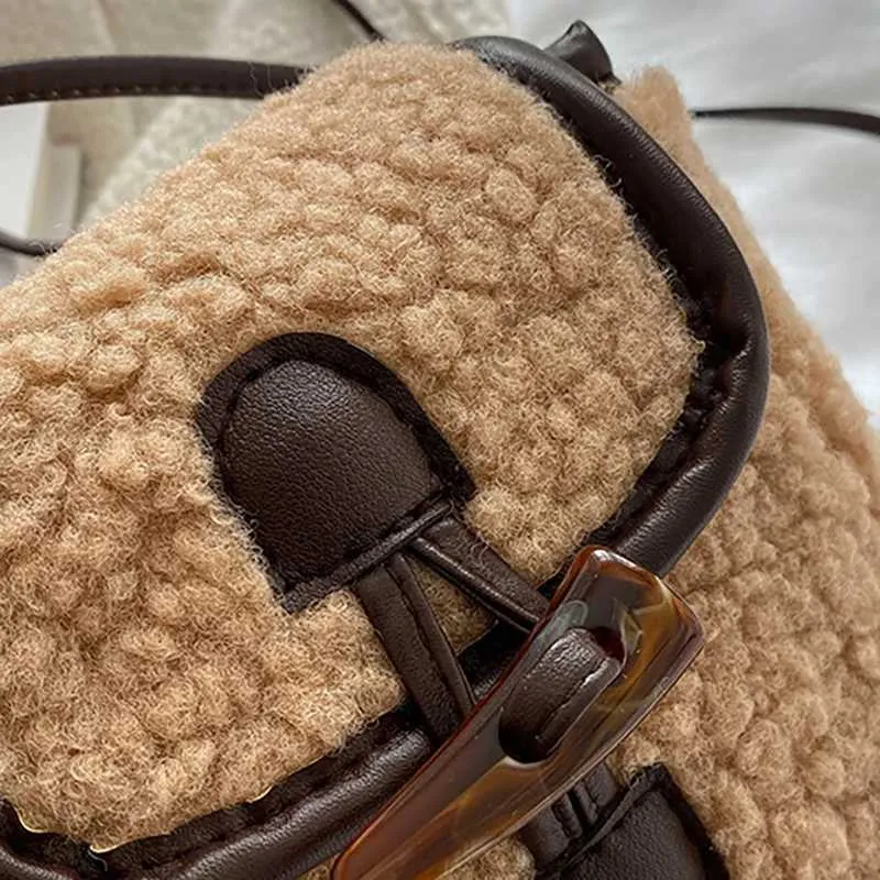 Plush One Shoulder Crossbody Bag Small Square Bag For Women_voghion.com