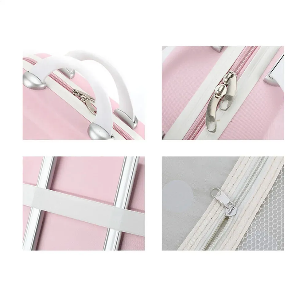 Neceser pequeño de viaje para mujer, de 14 pulgadas, color rosa, azul, morado y caqui. Material compresivo grande, tamaño 30-15,5-23 cm. 240729_voghion.com