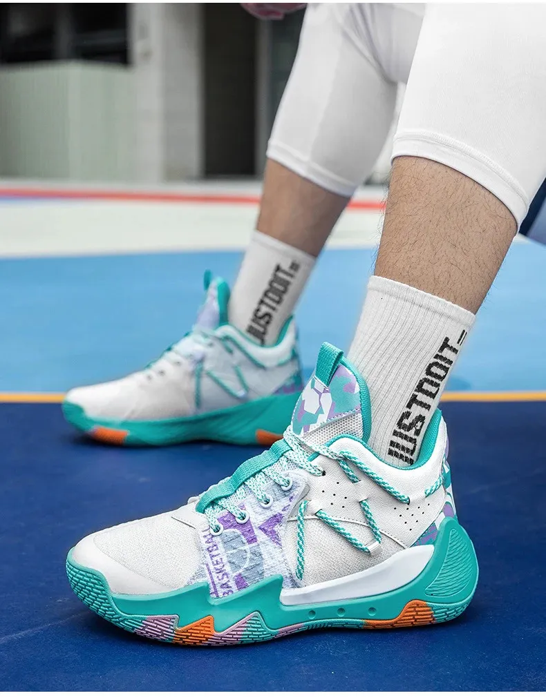 Siatkowe czarne męskie trampki Cut Mid damskie amortyzowane antypoślizgowe buty do koszykówki na zewnątrz buty sportowe_voghion.com