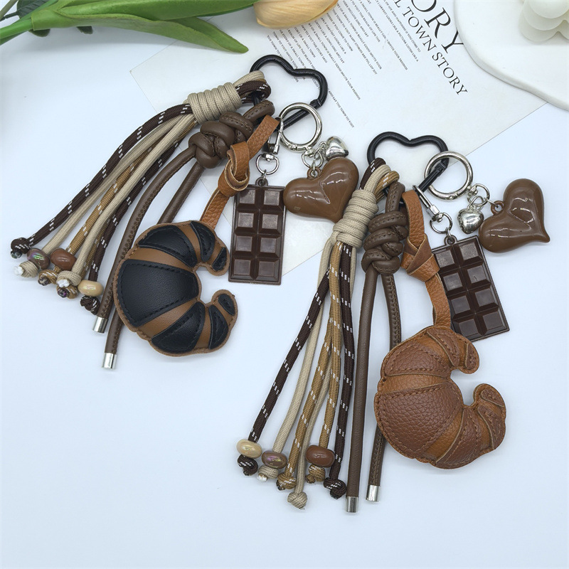 Leather Croissant Keychain Creative And Extremely Complex Bag Accessories Key Pendant