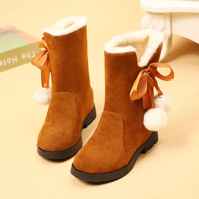Ragazze Inverno Caldo Peluche Natale Rosso Carino Peloso Bambini Scarpe di Cotone Antiscivolo Bambini Studenti Stivali da Neve in Gomma_voghion.com