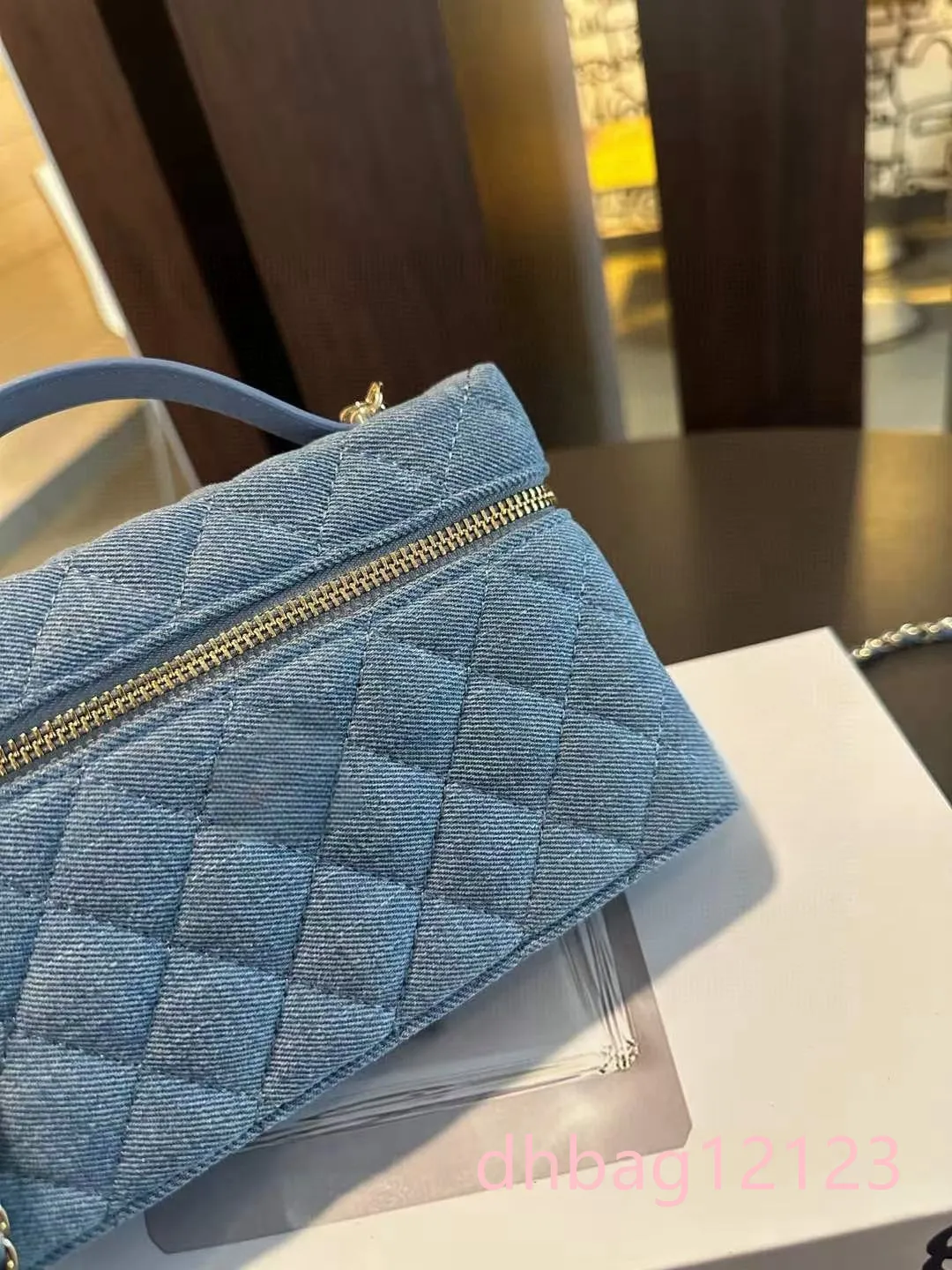 Borsa da donna con manico superiore, borsa da trucco, borsa a tracolla diagonale con catena in denim, porta rossetto, mini_voghion.com