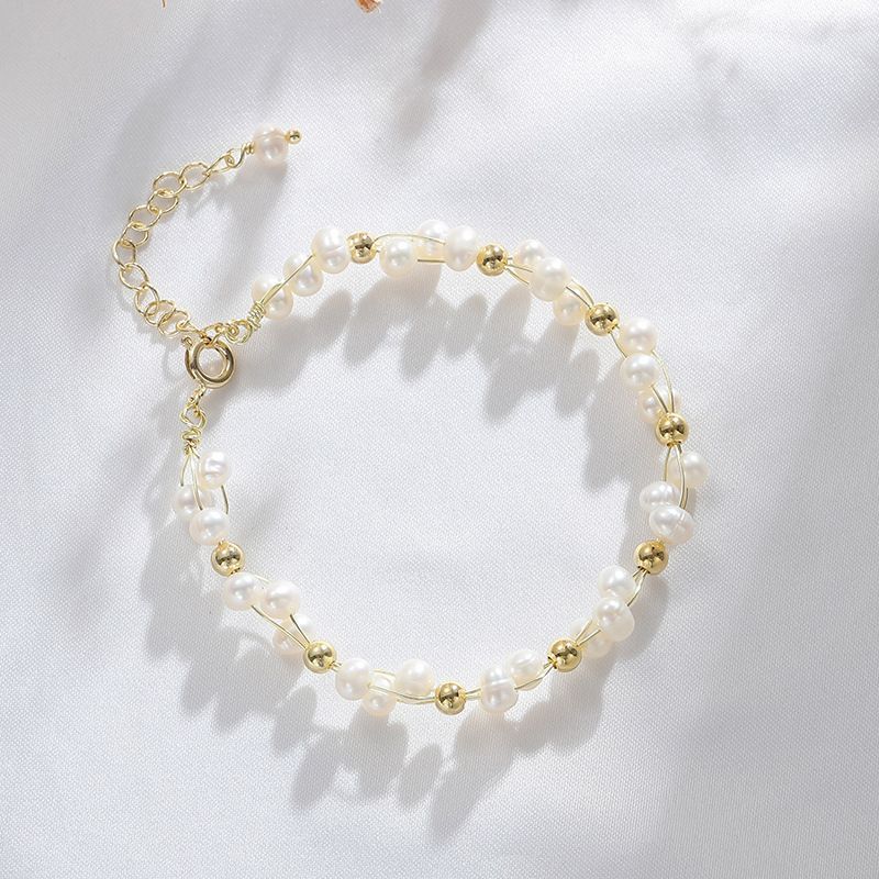 Natural Freshwater With Niche Design, Color Preserving Electroplated Bracelet, Hand Woven Fancy Pearl Bracelet_voghion.com