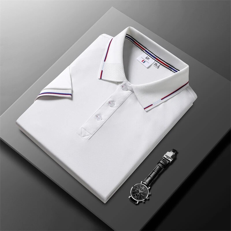 Men's Business Casual Polo Short Sleeve T-shirt Summer Comfortable And Breathable Solid Cotton Top_voghion.com