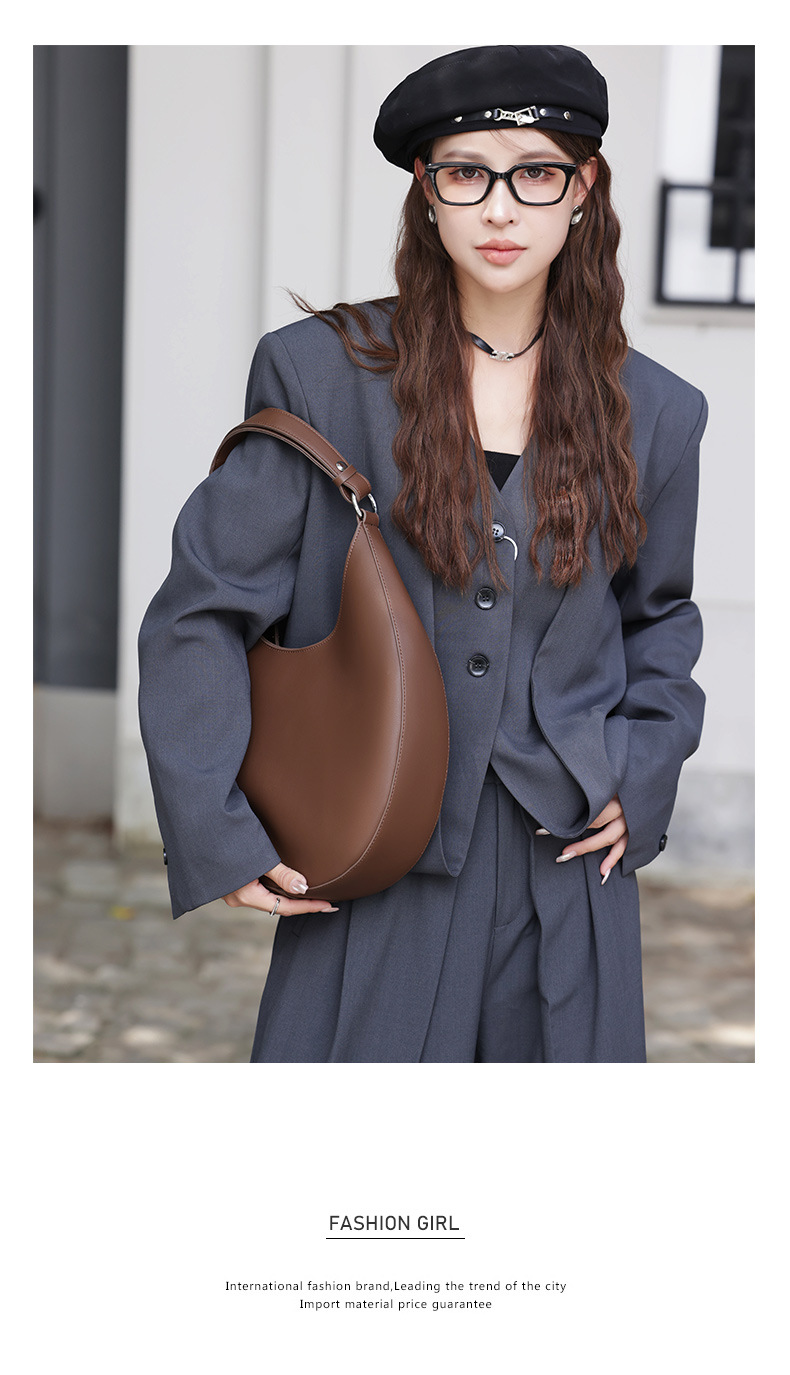 Borsa a mezzaluna di design di nicchia, borsa semicircolare a forma speciale, borsa a tracolla singola da donna sottobraccio in vera pelle_voghion.com